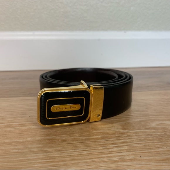 Christian Dior Vintage Size 34 Black Leather Belt - Picture 2 of 6